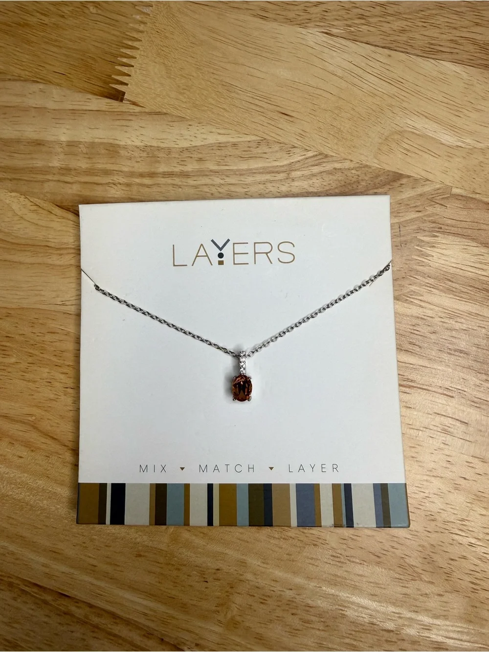 Layers Silver Necklace with Gemstone Pendant NWT